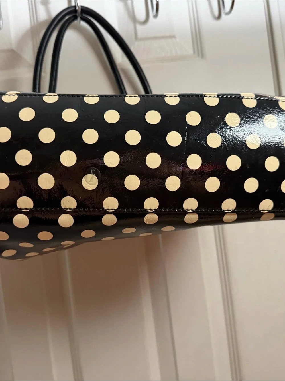 kate spade Black and Cream Polka Dot Patent Tote Bag